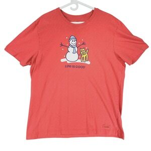 Life is Good Snowman‎ T Shirt sz L Men Crusher Tee Classic Fit Coral Orange Dog